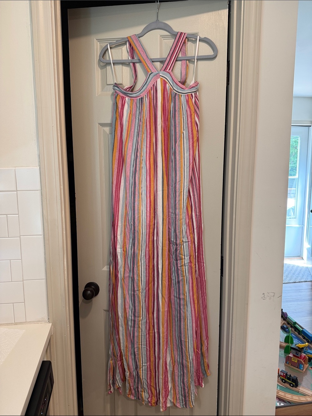 Vici Pink and Mustard Striped Dress Label Detail